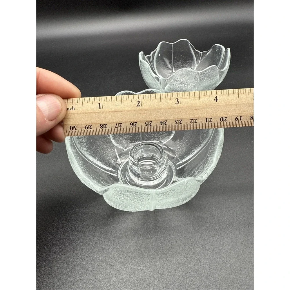 Vintage Clear Frosted Glass Flower Tulip Taper Candle Holders Anchor Hocking 2pc